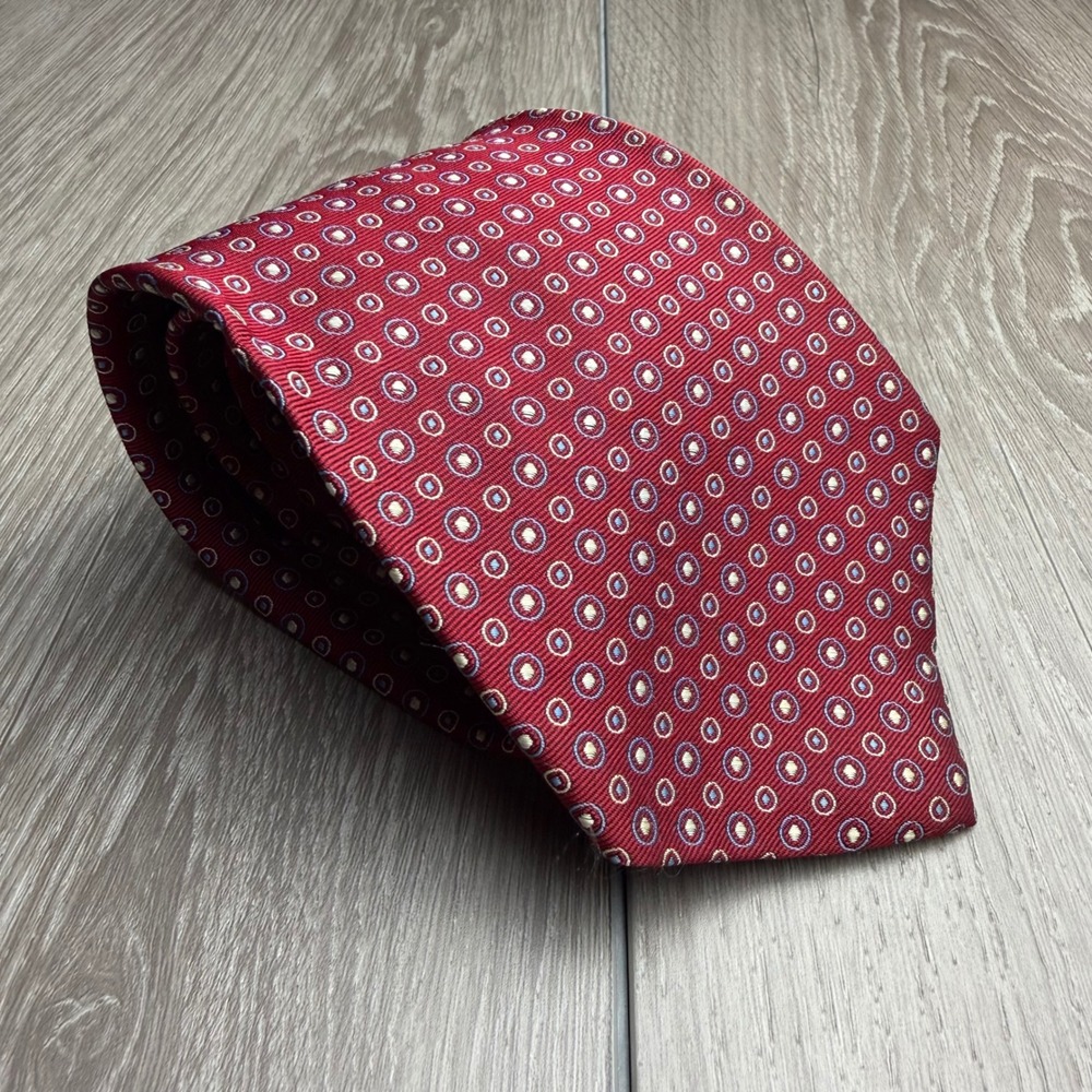 Brooks Brothers Mens Tie Stain Resistant‎ Silk Geometric Medallion Red